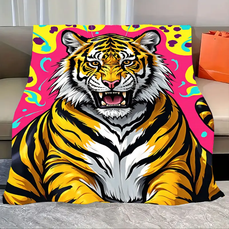 

1 шт. фланелевое одеяло, яркое флисовое одеяло с тигровым принтом - смелый стиль поп-арт для уютного декора гостиной