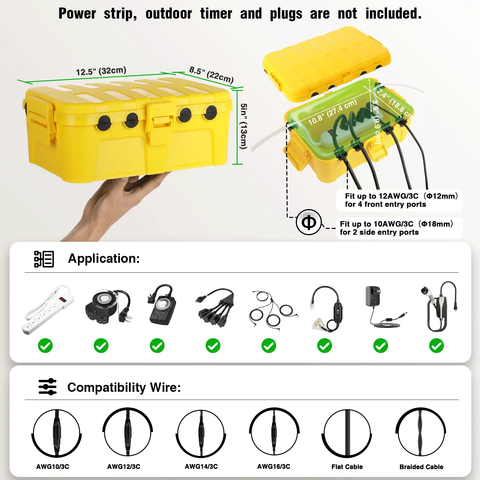 Boîte étanche Extra Large pour l'extérieur, boîtes de décoration de vacances, couvercle de plomb d'extension étanche IP54 pour lumières/minuterie/plugs extérieurs