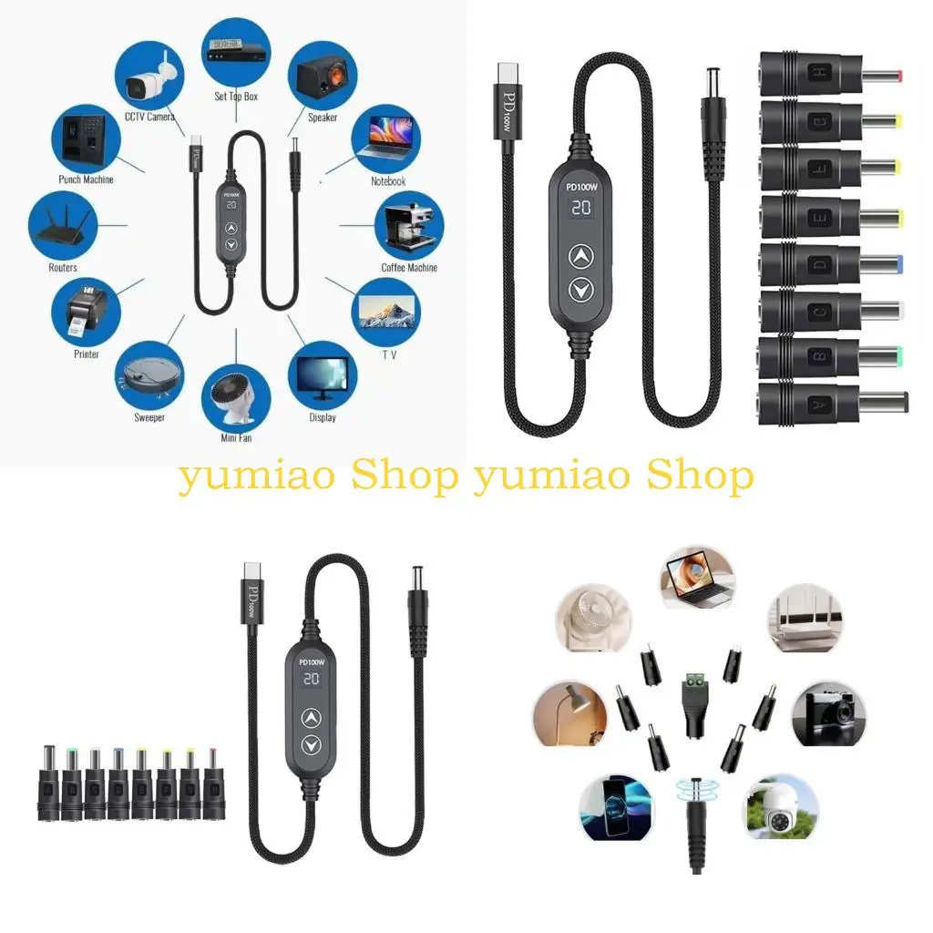 587B Flexible Power Cable 100W USB C Delivery Type C DC5.5mm Cord Braided Line 120cm