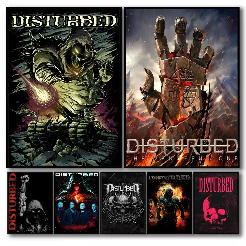 Metal Band D-DisturBed Poster Stickers Self-Adhesive Painting Mural Decor Wall Decals for Bedroom Living Room Home HD Gift