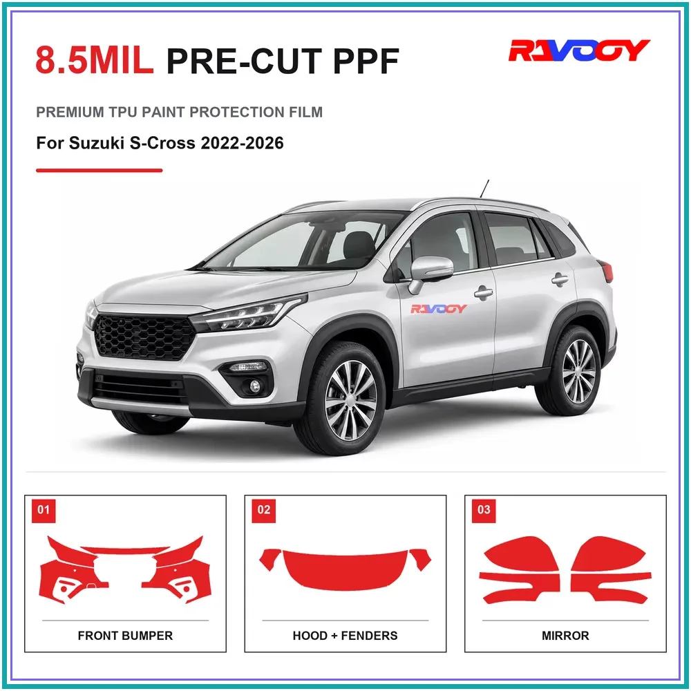 Precut PPF For Suzuki S-Cross 2022-2026 8.5mil TPU Clear Paint Protection Film Self Healing Hydrophobic UV Stone Chip Guard