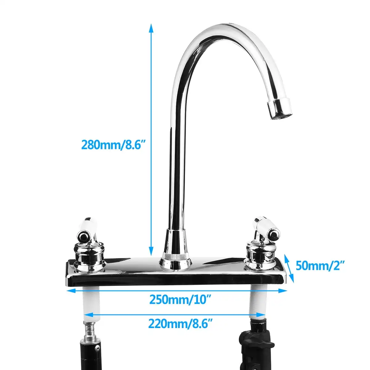 Kitchen faucet, double handle level only fits 2 mounting holes with high arc rotation of hot and cold household kitchen faucets