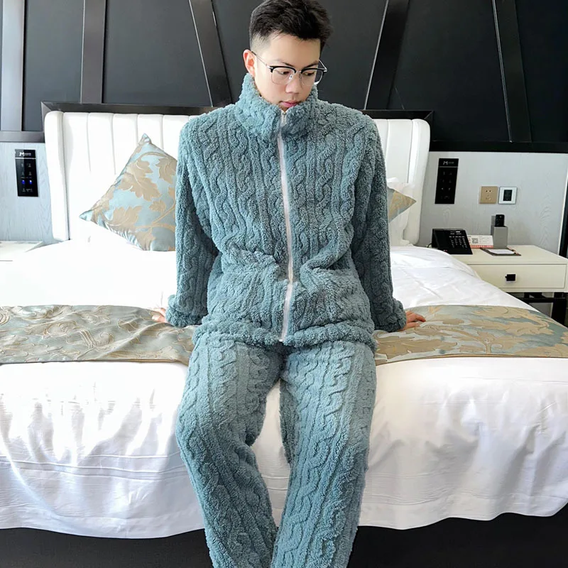 Winter High Collar Men Pajamas Set Sleepwear Thickened Warm High Collar Pijamas Suit Lounge Wear Loose Casual Home Clothes