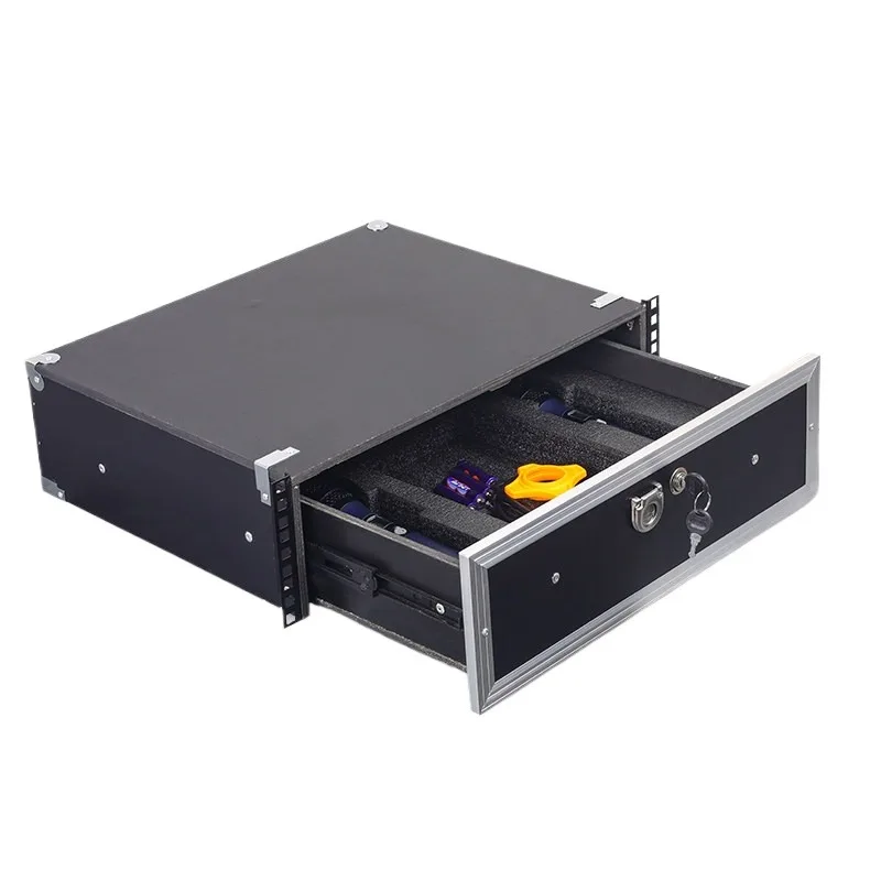 For Cabinet Drawer with Fixed 2U/3U Metal Iron Microphone Drawer 19 Inch Storage Box Wooden Drawer