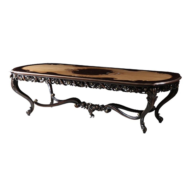 !@French Designs Parquet Workmanship Solid Wood Long Dining Table Luxury Classical Wooden Dinning Table 8 Seater