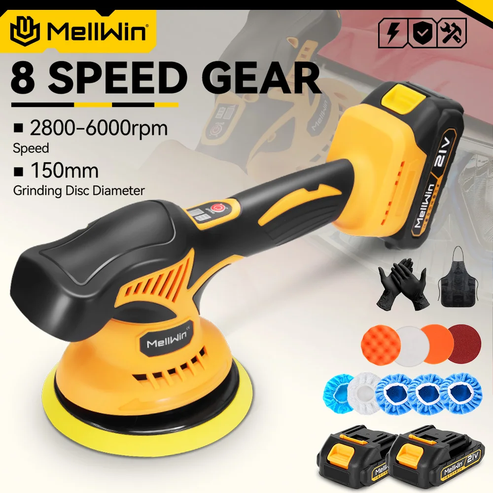 MELLWIN 150mm Cordless Electric Car Polisher 8 Adjustment Car Polishing Waxing Sanding Power Tool For Makita 18V Battery Pin