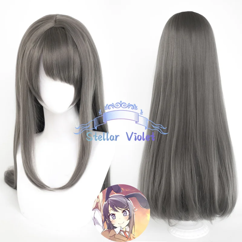 

Парик для косплея Rascal Does Not Dream Of Bunny Girl Senpai Sakurajima Mai, 80 см, серые термостойкие синтетические волосы, аниме-парики + шапочка для парика