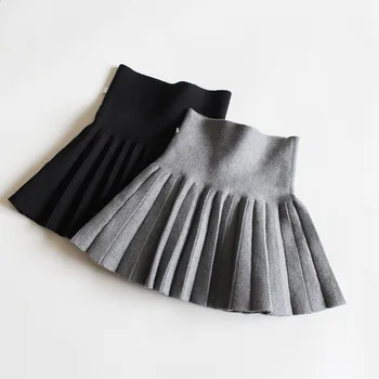 Girls Knit Pleated Skirt 2 1pcs Girls Knit Skirts Baby Autumn Winter Princess Pleated Skirts Childrens Student High Waist Mini Tutu Skirts Kids Solid Dress 2