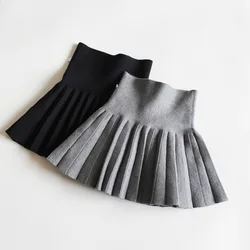 Fashion New Girls High Waist Pleated Skirt Autumn Winter Girls Faldas Tutu Children All-match Cotton Knitted Miniskirts