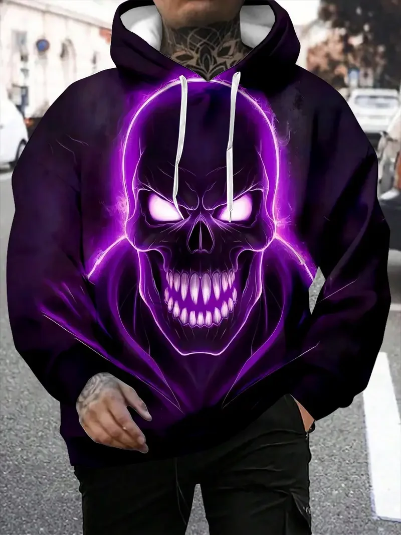 الهيكل العظمي نمط ثلاثية الأبعاد الطباعة هوديس للرجل البلوز مع الرباط تصميم الرجال البلوز ربيع الخريف Harajuku القمم هودي