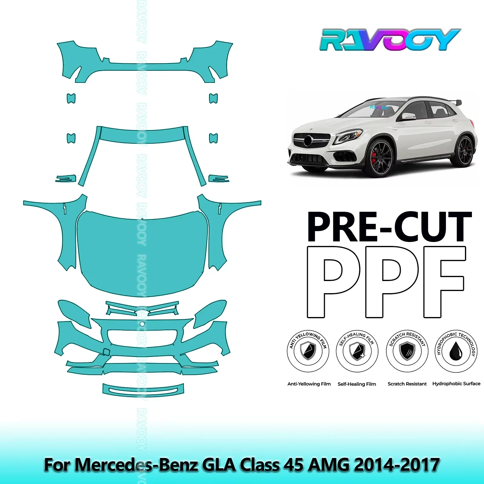 

Car Front Kit+Rear Bumper 8.5Mil Clear Bra Precut PPF Paint Protection Film For Mercedes-Benz GLA Class 45 AMG 2014-2017