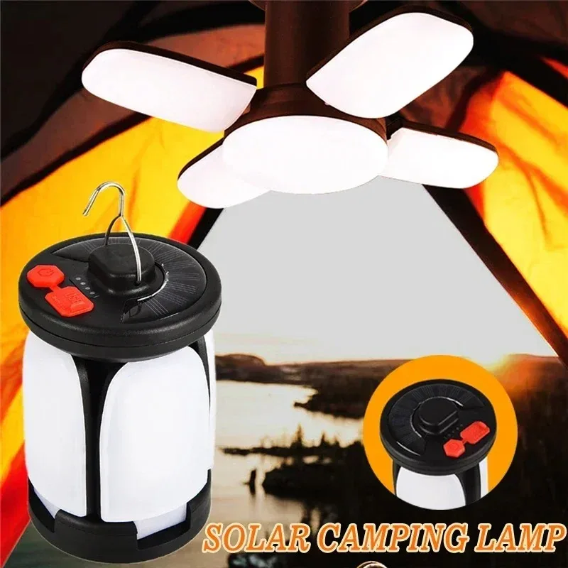 Solar or USB Rechargeable LED Leaf Hanging Camping Lantern Waterproof Outdoor Tent Light for Fishing Hiking Travel Garden