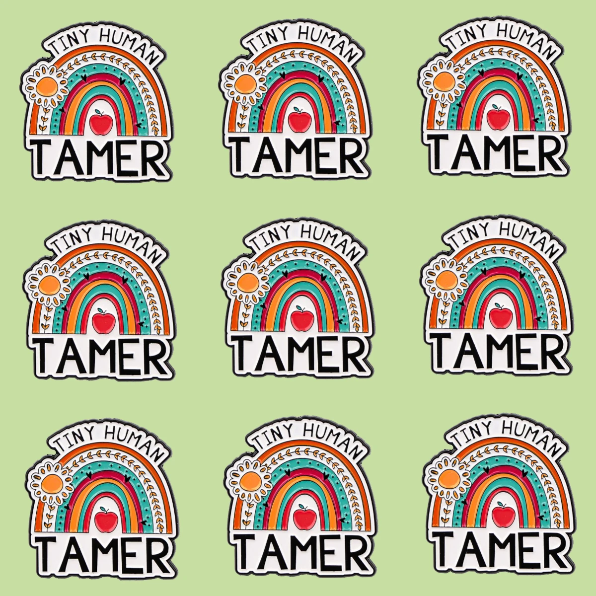 9pcs/Set TINY HUMAN Teacher Quote Enamel Pin Rainbow TAMER Cartoon Brooch Lapel Pin Badge Accessories Fashion Jewelry Gifts
