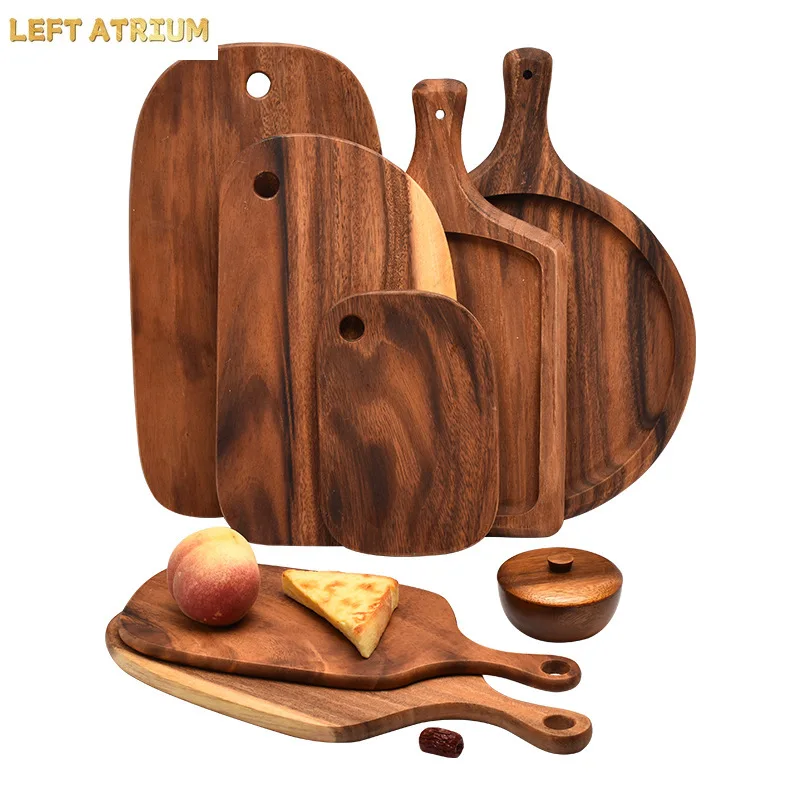 HEMU-Acacia Wood Bread Board, Wood Chopping Board, Western Style, Pizza, Sushi, Cutting Board, Cheese, Steak Tray, Wooden Fruit