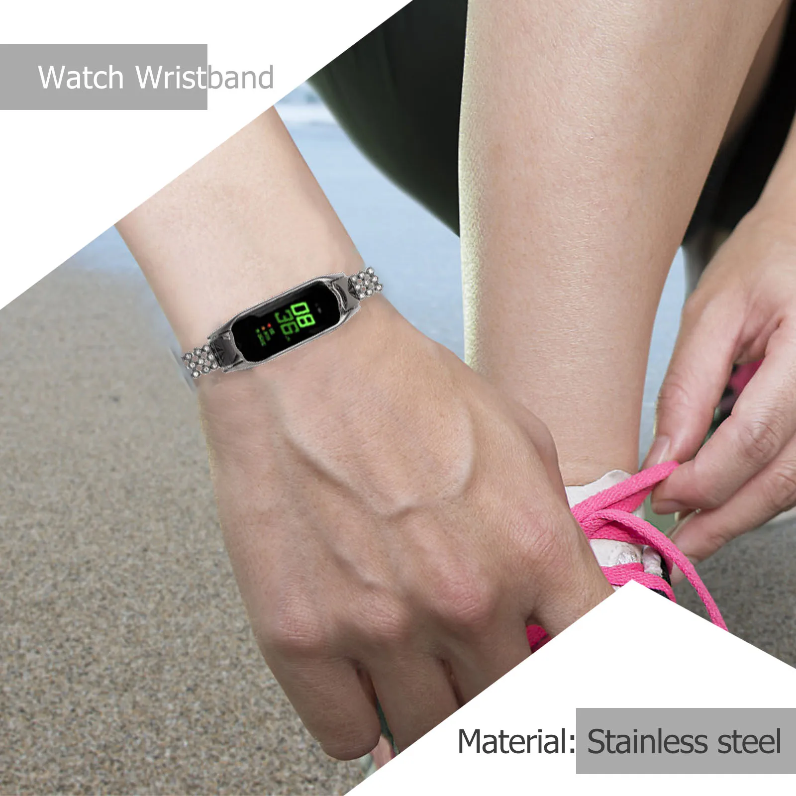

1Pcs Stainless Steel Watch Band Shiny Stylish Replacement Strap Durable Comfortable for 5 Business Exercise