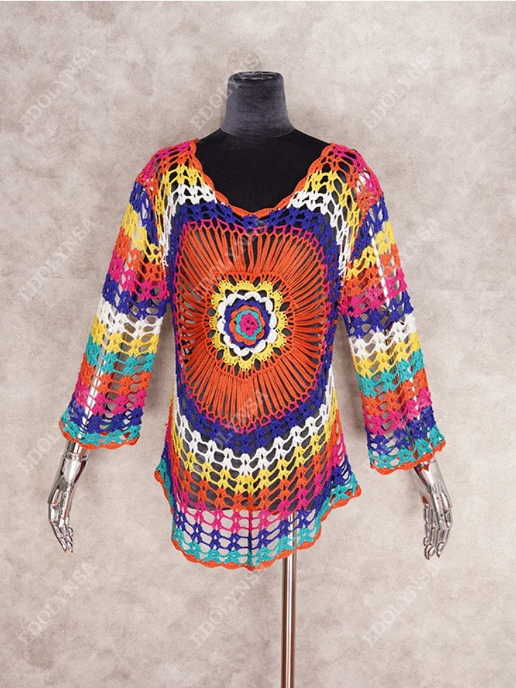 Copricostume da spiaggia fatto a mano all'uncinetto - Abito a tunica lavorato a maglia per costumi da bagno, caftano sarong leggero per donna, abbigliamento da spiaggia estivo