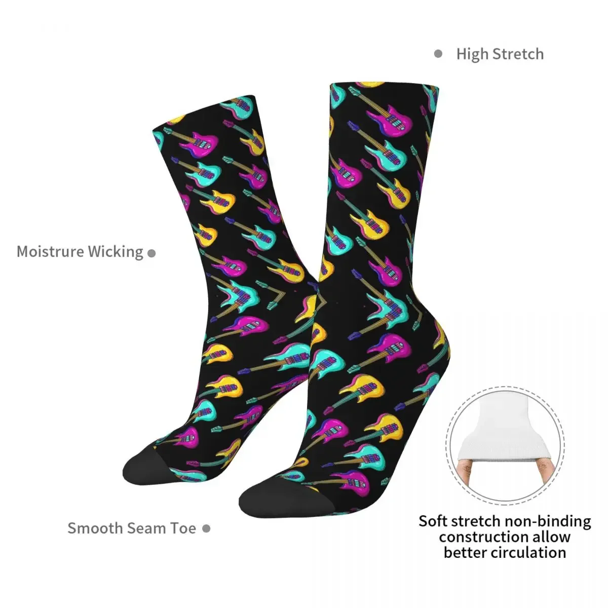 Men's Guitar Piano Drum Music Notes Saxophone Violin Socks Super Soft Stockings All Season Long Socks for Birthday Present