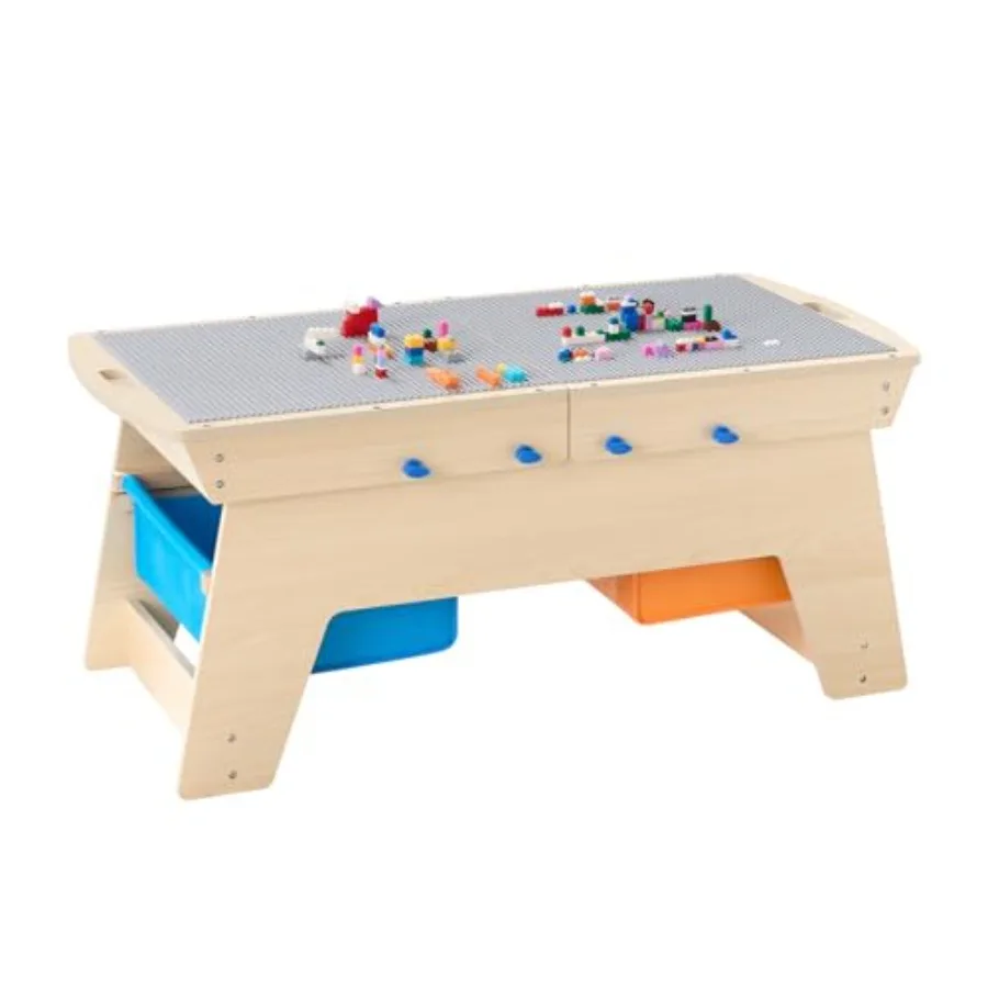 

VEVOR Reversible Wooden Activity Table Multi-Purpose Activity Play Table with 200 Building Bricks and 3 Storage Bins for 3+ Yea