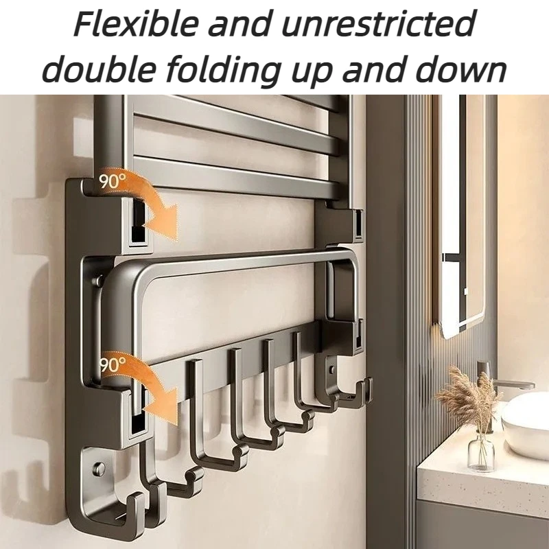 Double Foldable Towel Racks Bathroom Organizer Wall Towel Holder Metal Large Capacity Storage Toilet Shelf Bathrooms Accessories