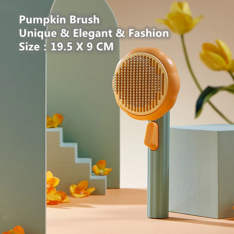 Pumpkin Pet Brush Self Cleaning Slicker Brush for Shedding Dog Cat Grooming Comb Removes Loose Underlayers and Tangled Hair