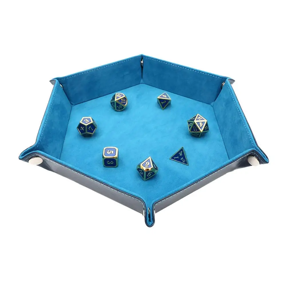 Hexagonal Dice Tray Set Dice Rolling Tray Holder Box For Table Dice Game Double Sided Foldable PU Leather Tray Table Storage Box