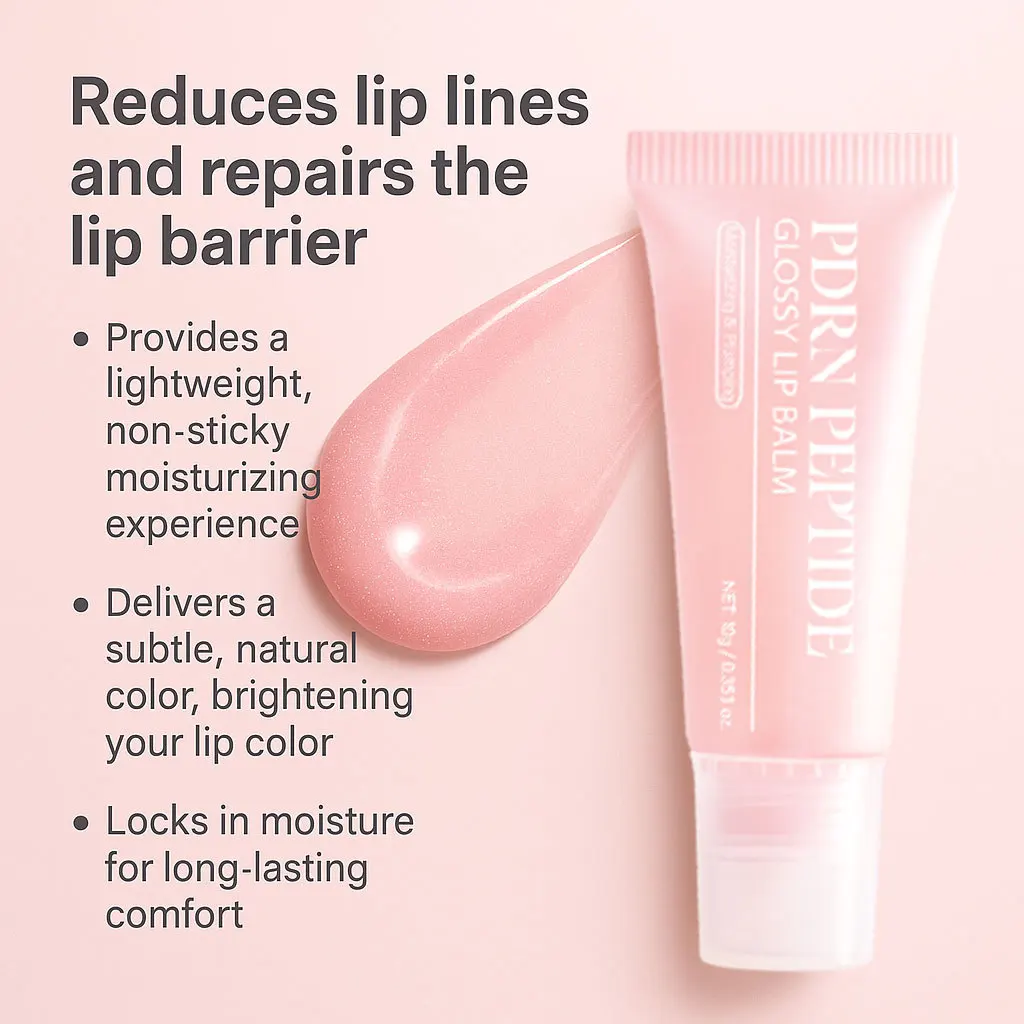 PDRN Peptide Jelly Gloss Balm,Moisturizing Lip Gloss with Pink Peptide, Hyaluronic Acid, Ceramide for a Plump, Glossy Lips 10g