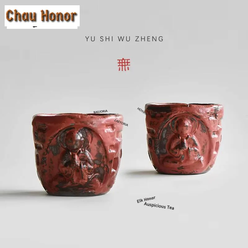100ml Creative Grottoes Ceramic Tea Cup Zen Powder Red Makeup Coarse Tea Bowl Large Master Cup Water Jug Coffee Mug Drinkware