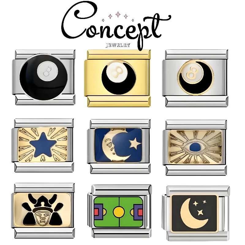 

Fashion Stars Moon Ball Number 8 Charm Italian Links Fit 9mm Bracelet Stainless Steel Making DIY Jewelry