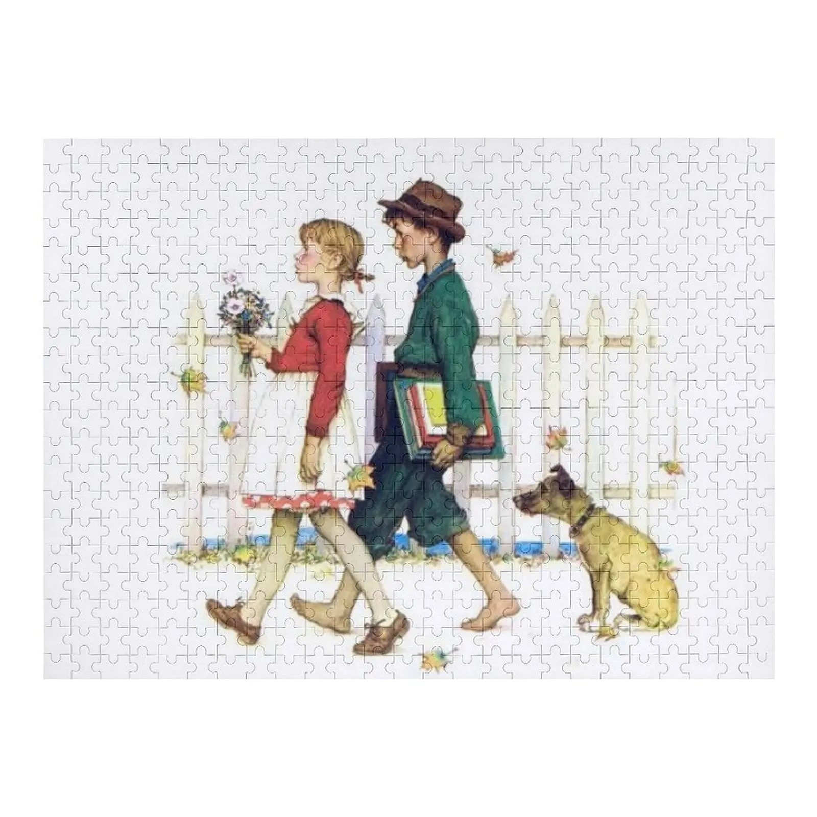 

Young Love Girl Boy Walking to School Jigsaw Puzzle Children Customs With Photo Custom Gifts Personalized Baby Object Puzzle