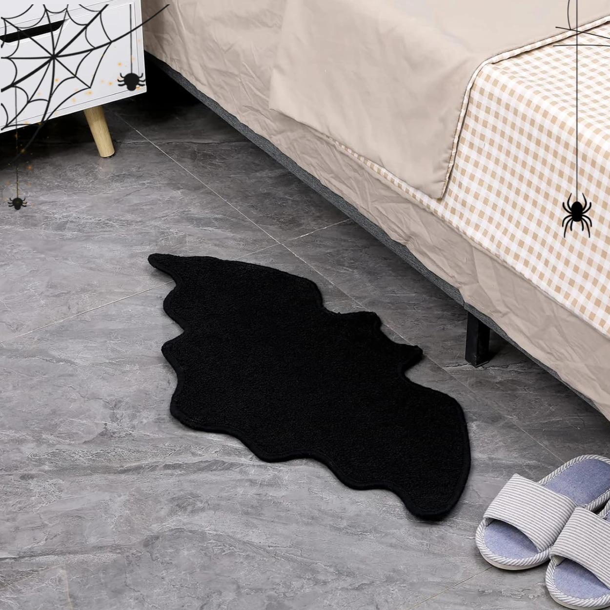 Black Bat Gothic Halloween Carpet Set for Bathroom Bedroom Kitchen Horror Witch House Decoration Rug Mat Gift