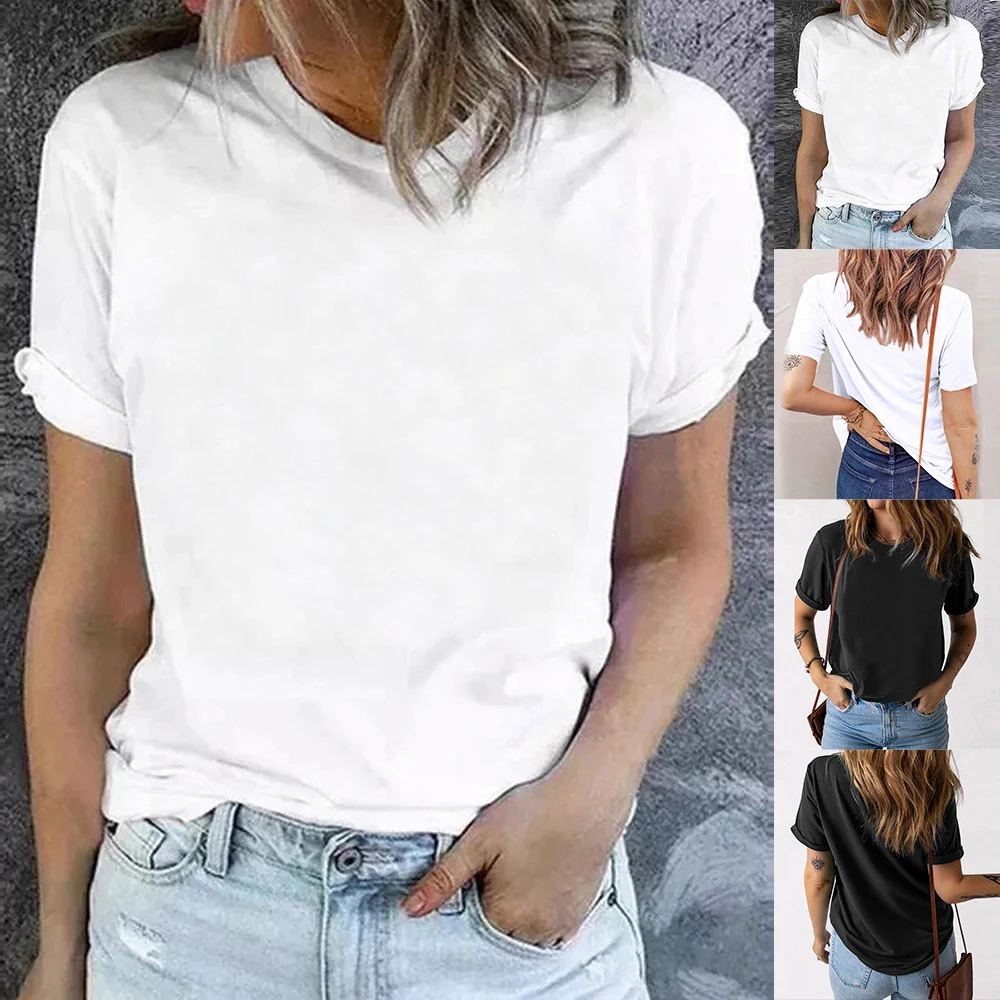 Women\'s Spring SUmmer Round Neck Casual Loose T-Shirt Ladies Basic Short Sleeve Tops Tee High Quality Clothing Plus Size 2024