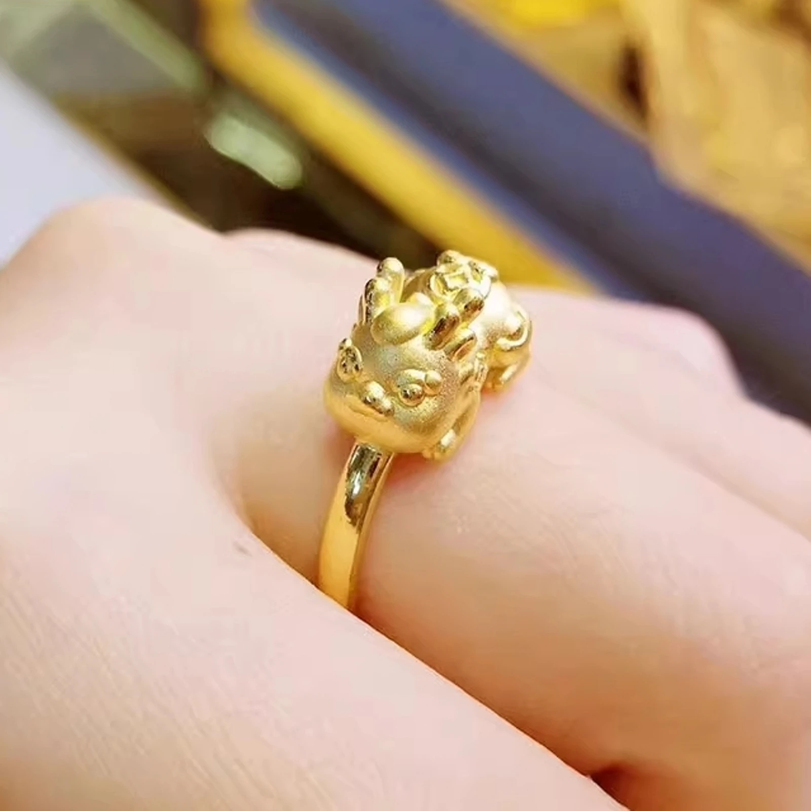 1PCS Pure 999 24K Yellow Gold Band Men Women Lucky Rich Baby Pixiu Ring 1.3g /US Size 7.5 