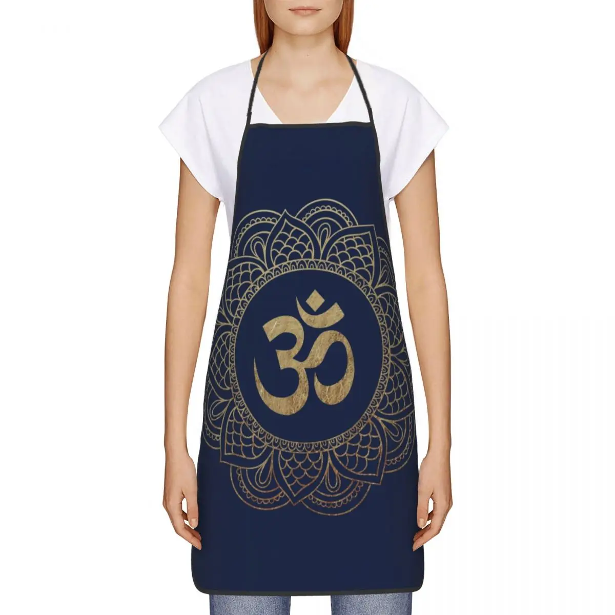 Gold Om Mandala Funny Aprons Buddhism Aum Yoga Meditation Adult Unisex Kitchen Chef Bib Tablier Cuisine Cooking Baking Painting