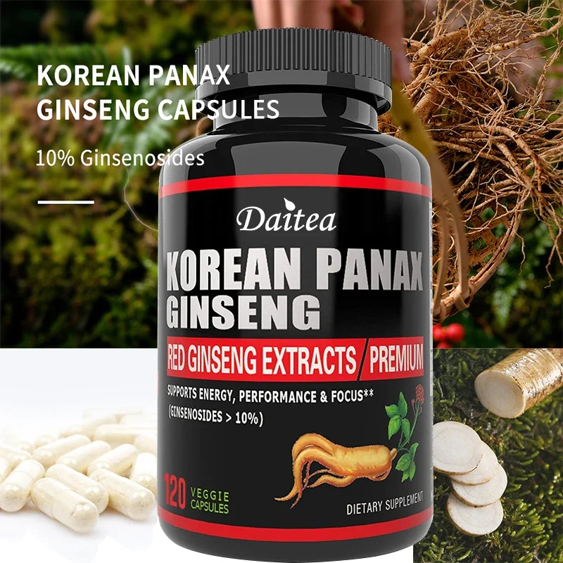 Korean Red Ginseng Vegetarian Capsules - Supports Increased Energy, Mood, Stamina & Performance, Ginseng Gel