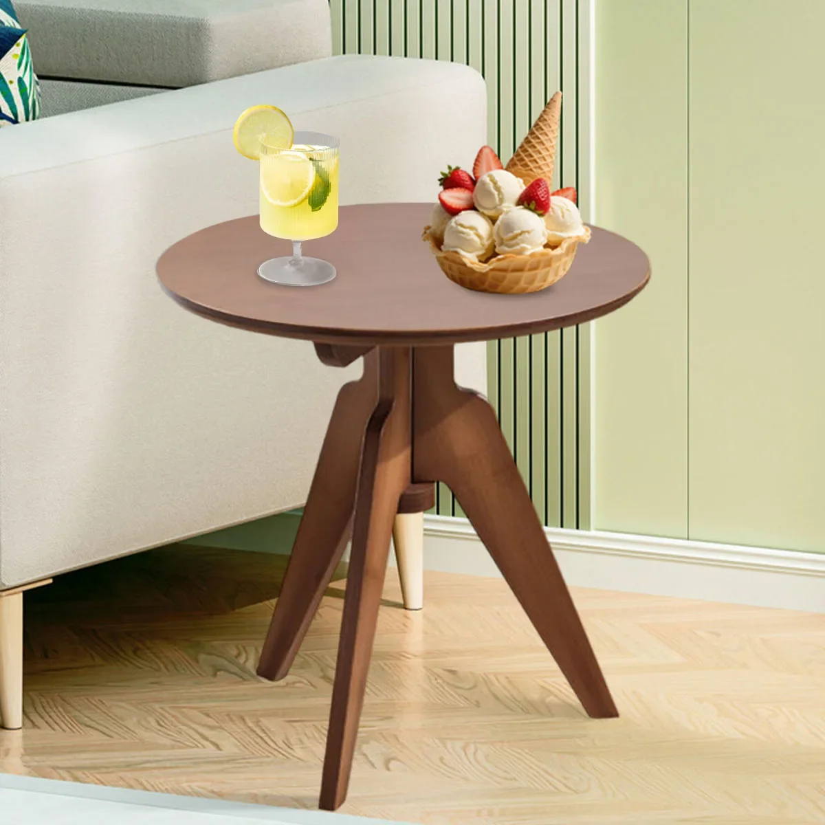 Bamboo Round Coffee Table | 3-Leg Triangular Design, Lightweight & Easy Assembly for Home/Office Use