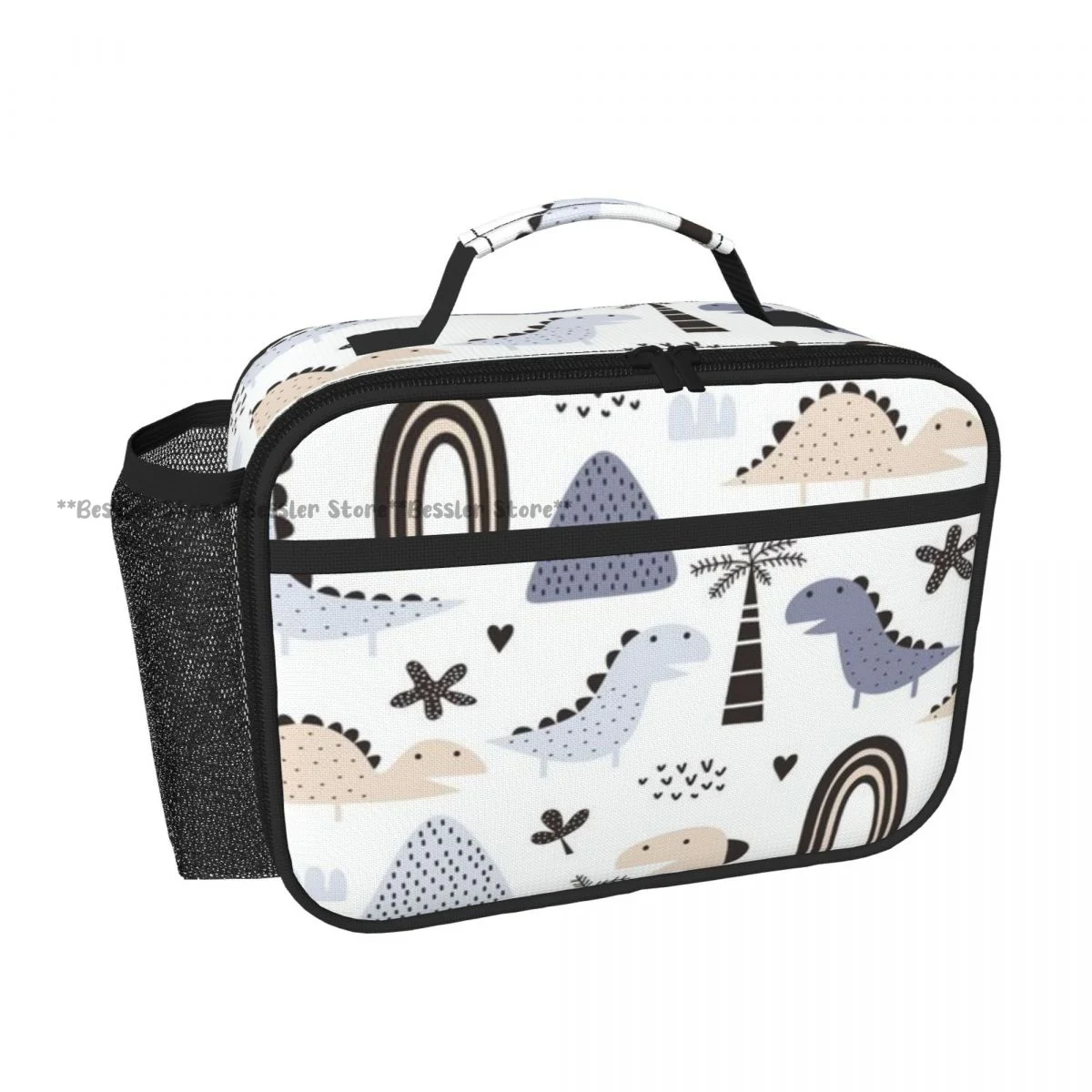 Hand Tote Insulated Lunch Bag Dino Scandinavian Thermal Bento Box Handbag for Picnic