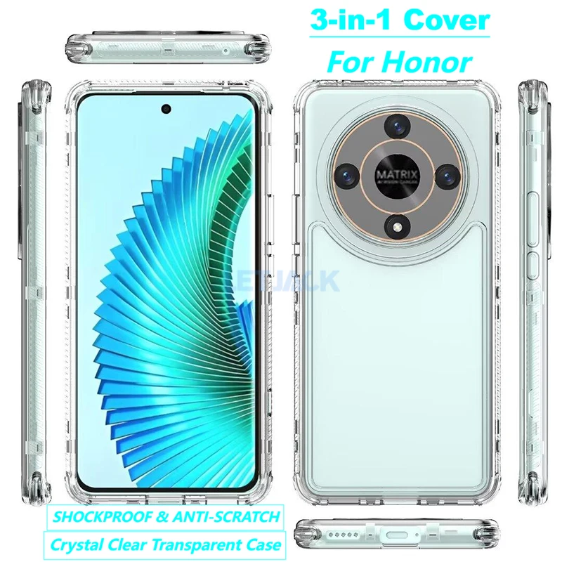 

Cases For Honor Magic 6 5 Lite Full Protective Transparent Shockproof Phone Case For Honor X9b X9a PC+Acrylic Bumper Back Cover