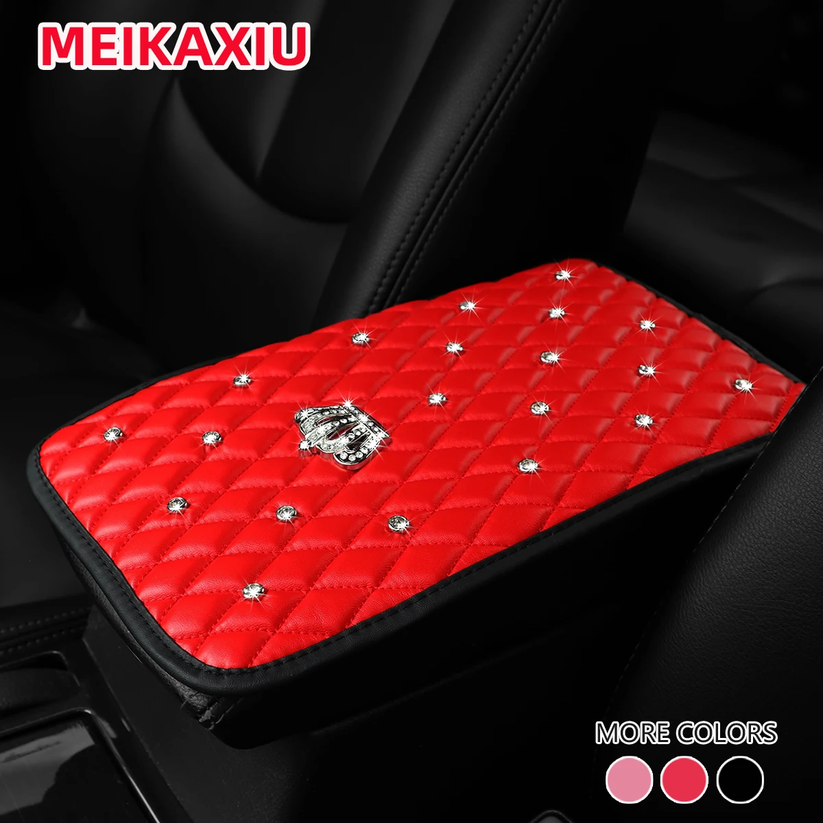 Blingbling Shiny Diamond Inlay PU Künstliches Schaffell Auto Armlehne Pad Krone Stil Neues Modell Innenzubehör – Detail 8
