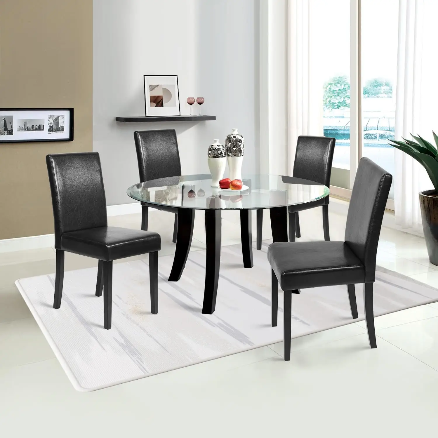 Dining Chairs Set of 4,Dining Room Chairs,Side PU Cushion Chairs with Waterproof Surface and Wood Legs,for Kitchen Restaurant an