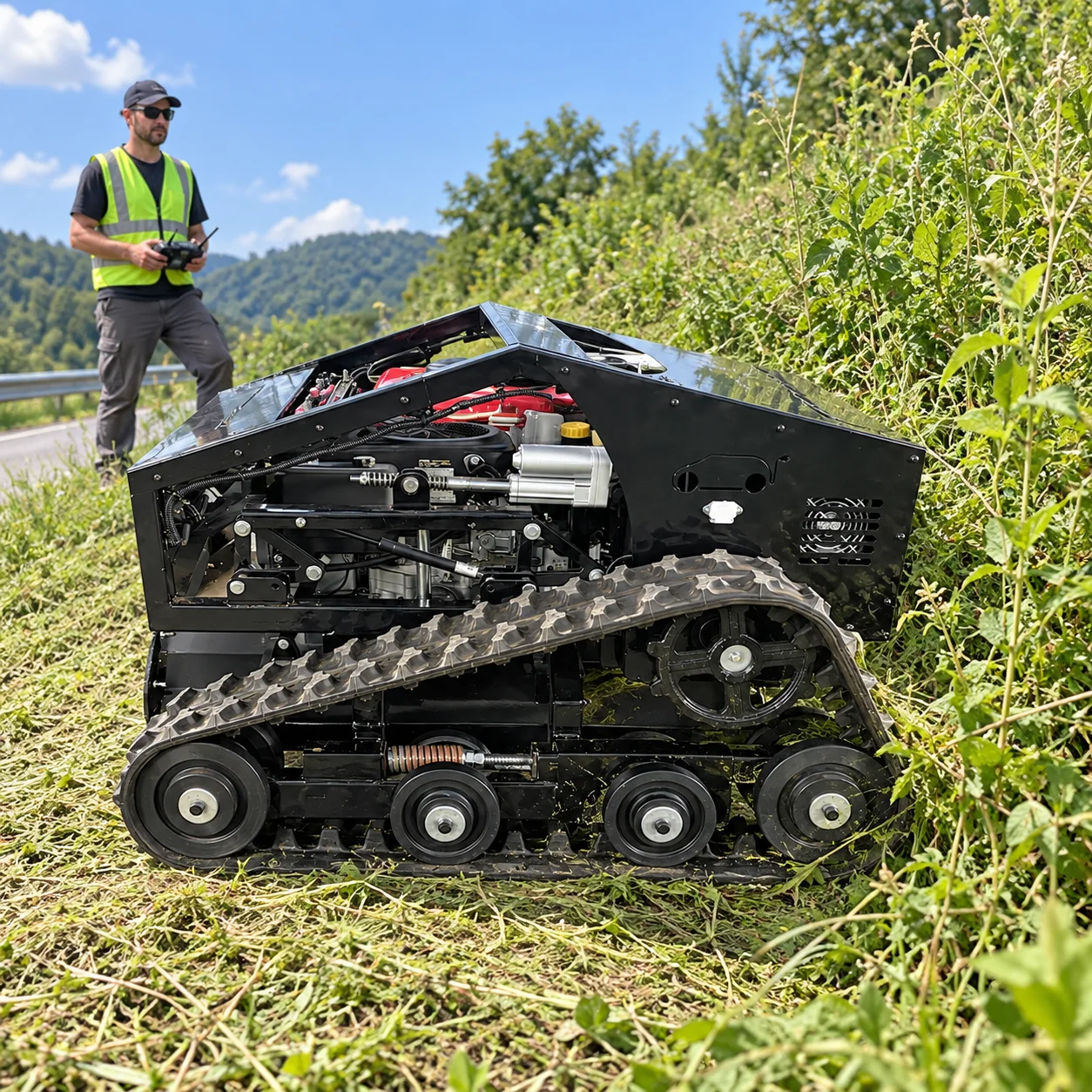 NICOSAIL 800mm Remote Control Brush Mower Heavy Duty Crawler Grass Cutter for Hillside Farm and Orchard