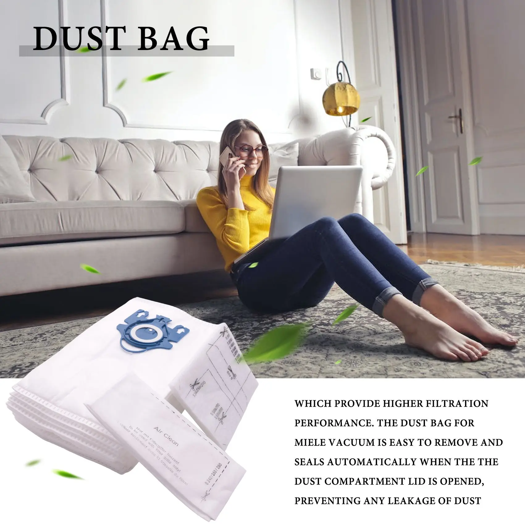 مكنسة كهربائية AirClean-GN ، أكياس الغبار كفاءة ثلاثية الأبعاد ، استبدال جزء ل GN ، كيس الغبار ، 15 قطعة