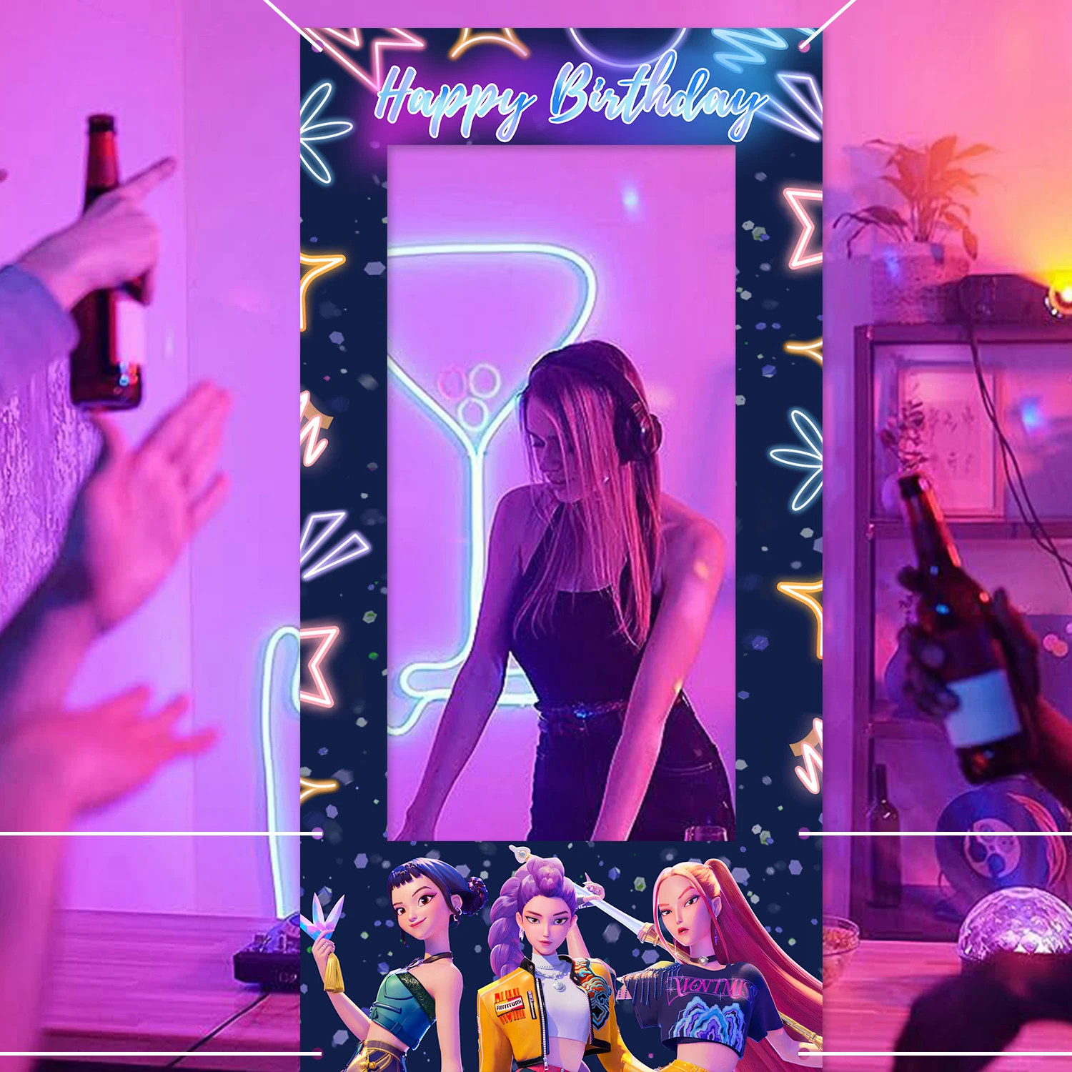 1 قطعة KPop شيطان الصيادين الجوف خلفية إطار الصورة عيد ميلاد سعيد خلفية البوليستر KPop عيد ميلاد سعيد غطاء الفتيات الفتيان المفضلة #1