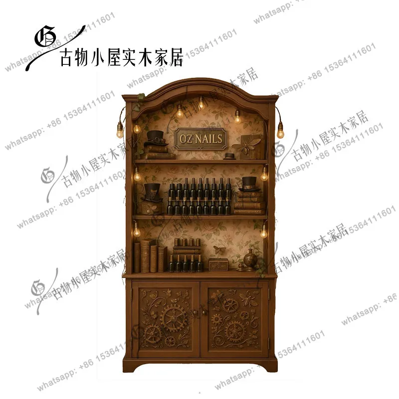 Medieval wood-colored carved chest cabinet/modern simple large-capacity entrance cabinet