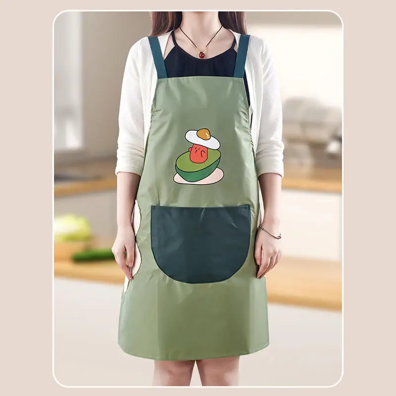 Cute Cartoon Chef Apron Waterproof Ladies Men Home Aprons Wipeable Oil Resistant Baking BBQ Restaurant Cafe Aprons Gift