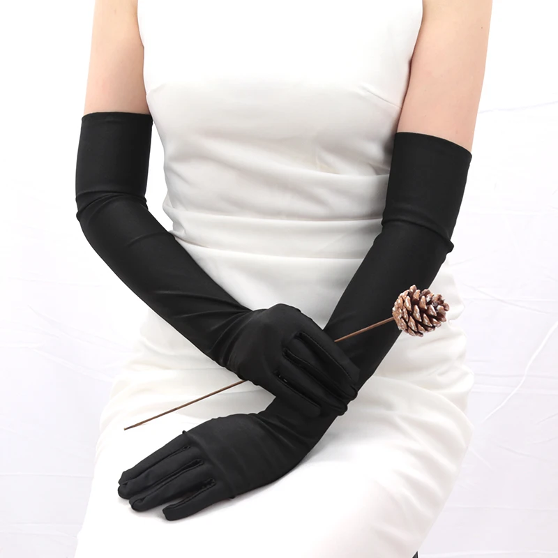 Women Long Finger Elbow Sun Protection Gloves Opera Evening Party Prom Costume Adult Fashion Accessories Black Red White Mittens