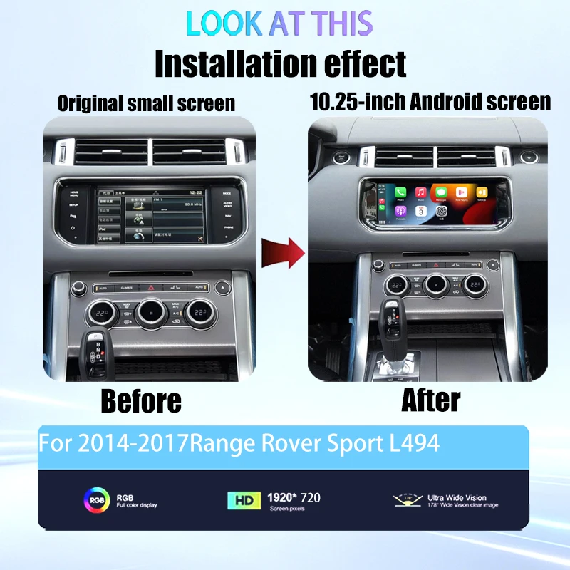 10.25 Inch Android 14 For Range Rover Sport L494 Multimedia Player Radio CarPlay Auto Retains the Original Feature Menu AC Panel