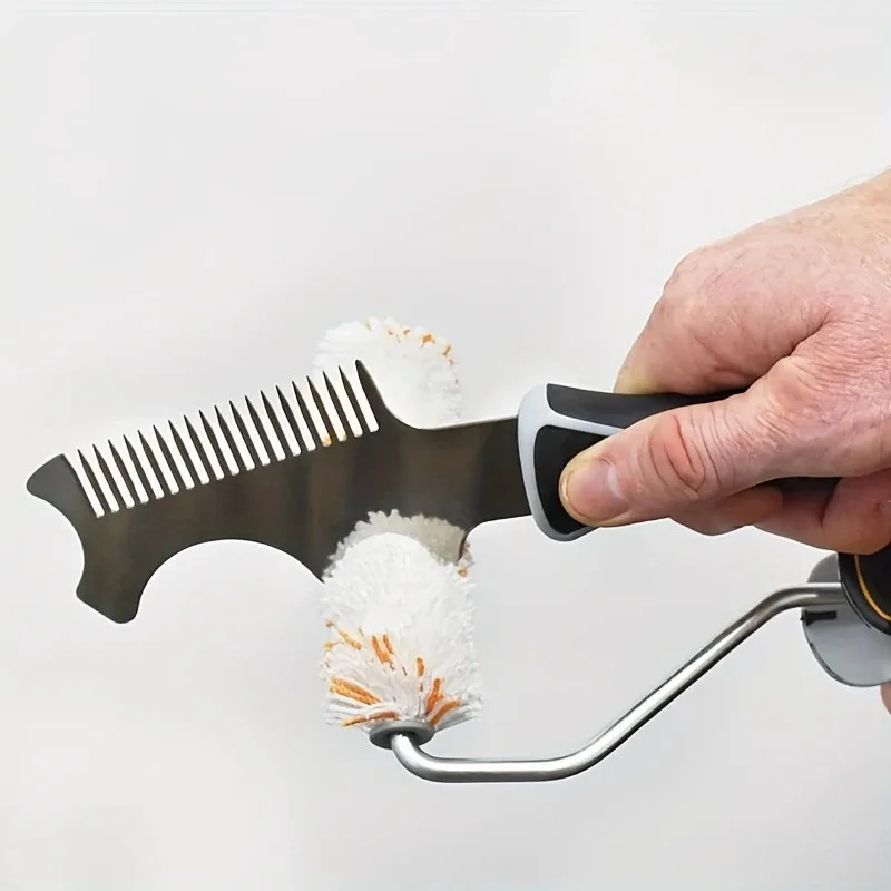 [4-in-1 Paint Tool] 4-in-1 Paint Roller Cleaning Brush, 1pc | Metal & Plastic Material, Paint Roller Maintenance Scraper, Paint