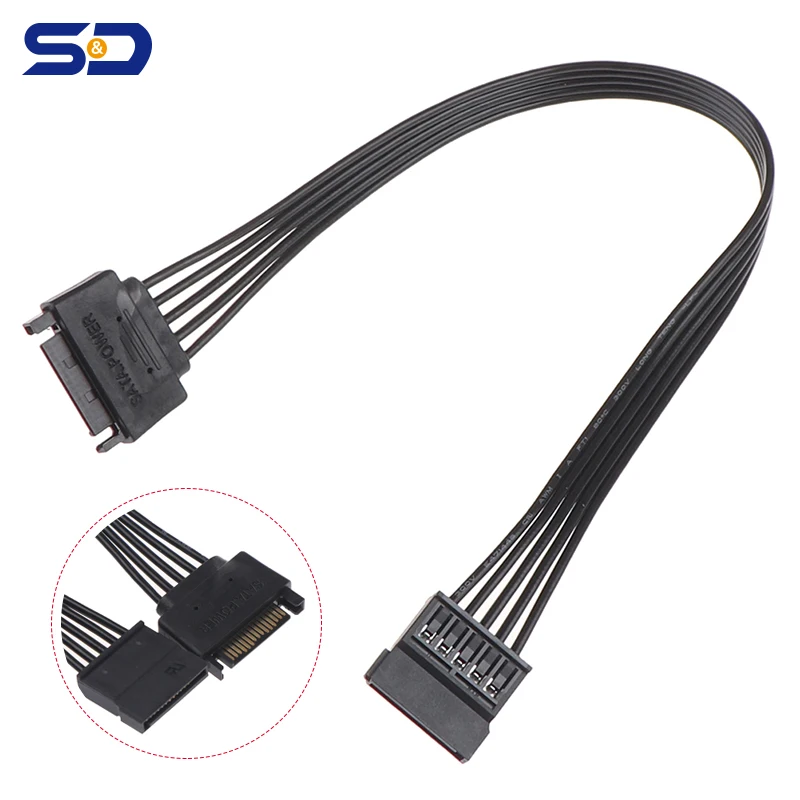 Latest 30CM SATA 15Pin Male To Female Power Extension Cable Hdd Ssd Power Supply Cable UL 1007 18AWG Wires