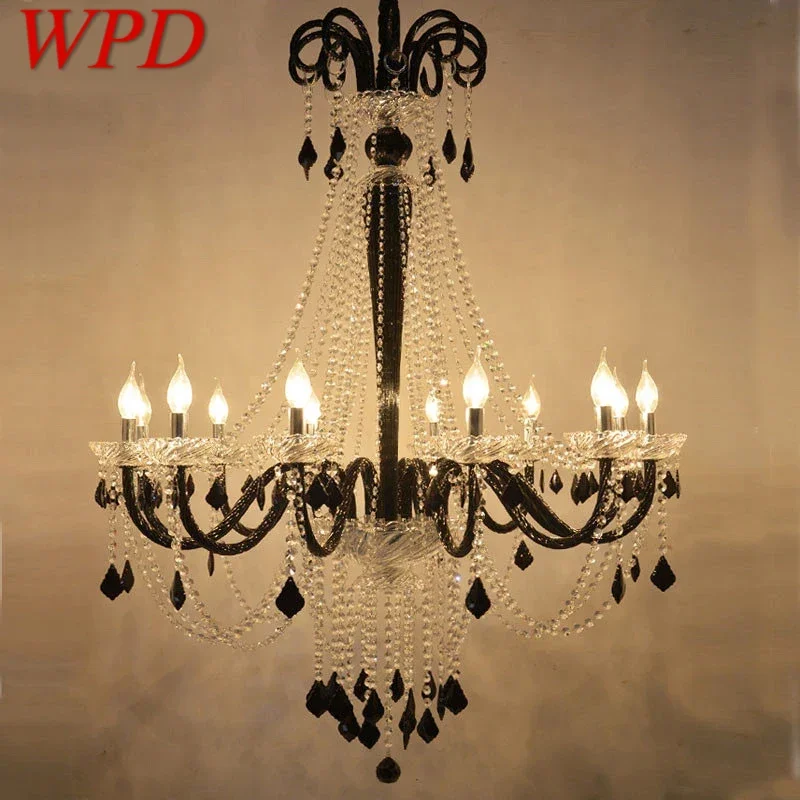 

WPD European Crystal Pendent Lamp Black Candle Lamp Living Room Restaurant Villa Staircase Duplex Building Chandelier