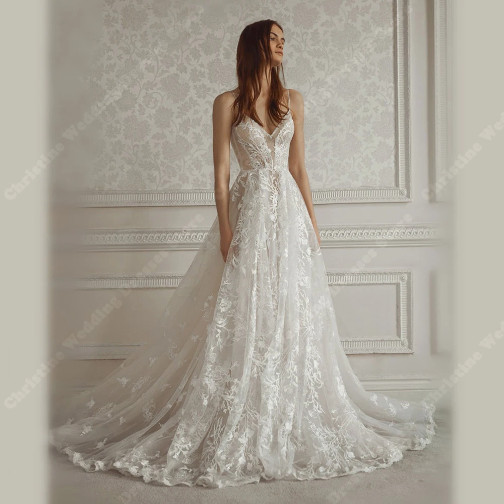 Vestidos de casamento estampados florais para mulheres, delicados decalques de renda, vestidos de noiva sexy, princesa, elegante, 2024